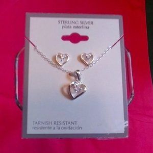 New Sterling Silver Heart Necklace & Earrings Set
